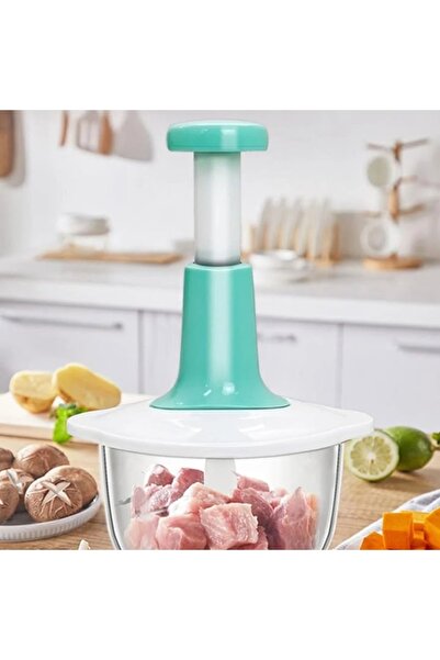 FOXMAG24 Manual Mincer for Vegetables & Meat, 700ml Capacity, Plastic & Aluminum, White/Green