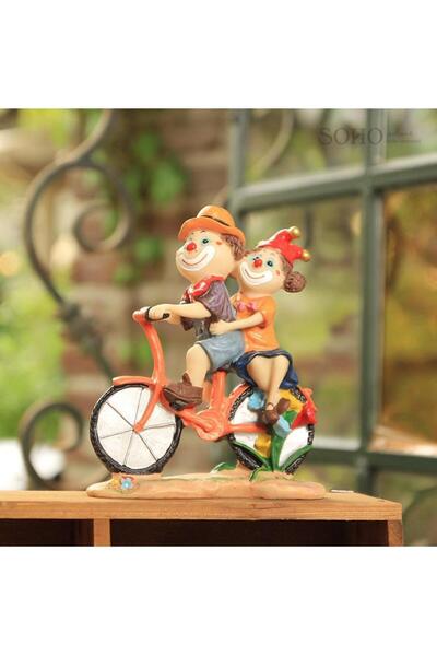 e-life shop Lüks İşlemeli Polyester Bisiklet Üzerinde Palyaço Çift Biblo Deko...