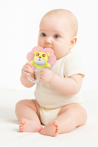 huanger - Baby Lion Teether And Rattle Toy For Newborns Pink