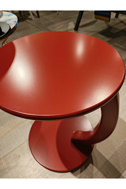 Store Mercan Mobilya Tekerlekli Kırmızı C Yan Sehpa Koltuk Sehpası Servis Sehpası çap40cm yüks 55cm