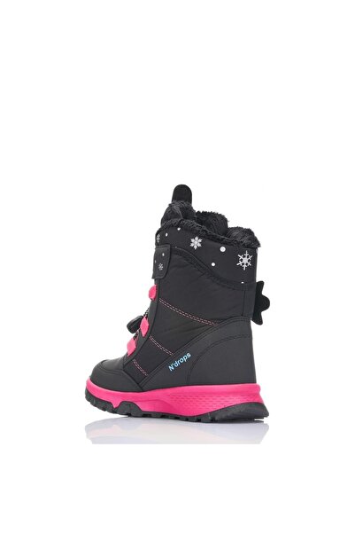 Tuğba Ortopedi 2115 Girls' Black/Fuchsia Preschool Snow Boots with Fur Inside