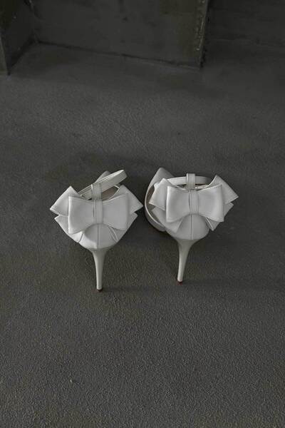 AYAKKABI PRENSİ Damia Ankle Strap Bow Tie Detail White Matte