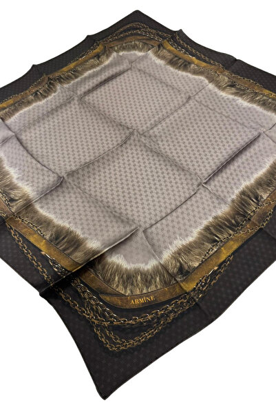 Armine Nostalgia Series Sura Silk Scarf 7535Ds-01 Logo Pattern 11-Angle Brown-Beige