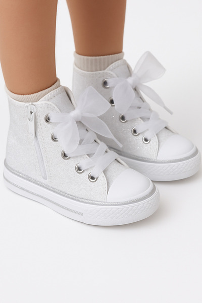 Pabrik New Season High-Top Zippered White Glitter Girls' Sneakers, Girls' Shoes 21-30 Lighted