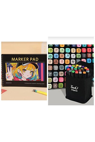 MAVIGOK 50 sayfalık 120G Marker Kalem Defteri ve 24 lü Çift Uçlu Marker Kalem...