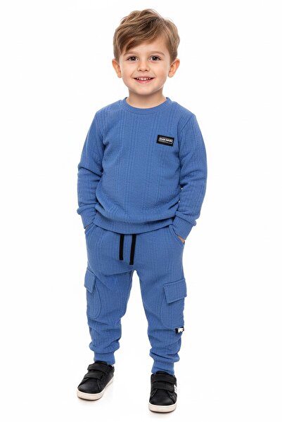 NEWKİDS Seasonal Wrinkled Fabric Boys' Tracksuit Set with Pocket Detail