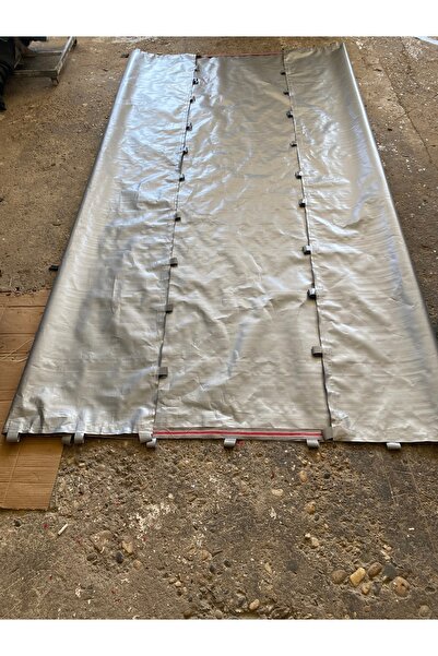 içel çadır Waterproof Gray Woven Tarpaulin with Measurements, Edges with Column Stitching, One Handle at 50 cm