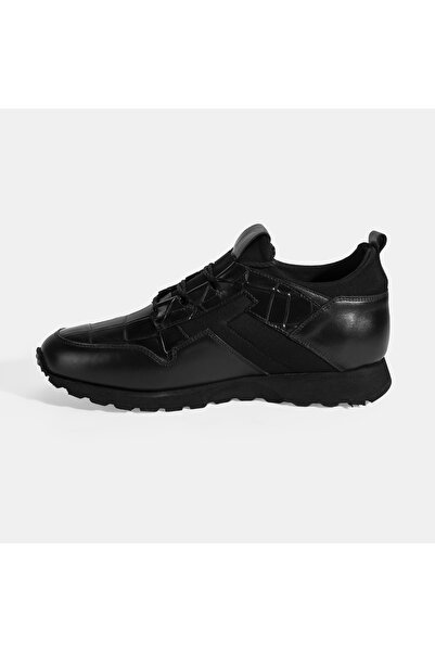 Desa Men's Black Crocodile Printed Lace-Up Leather Sports Shoes