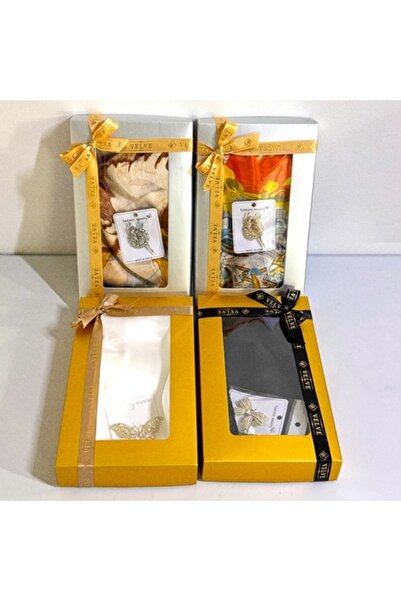 velve Silky Gift Set for Women with Elegant Scarf and Brooch in Gift Box