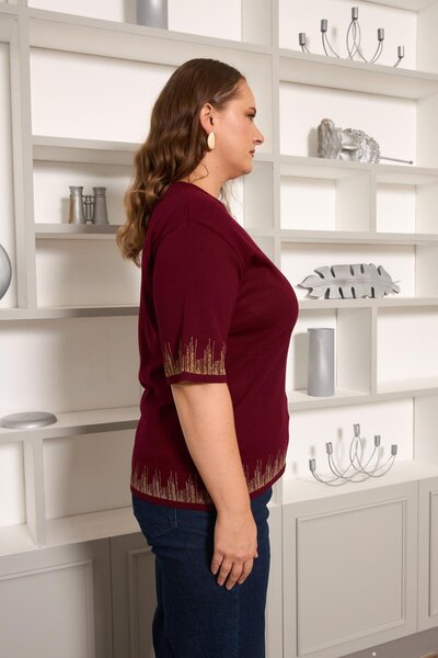 RMG Plus Size Knitwear Short Sleeve Sweater Burgundy