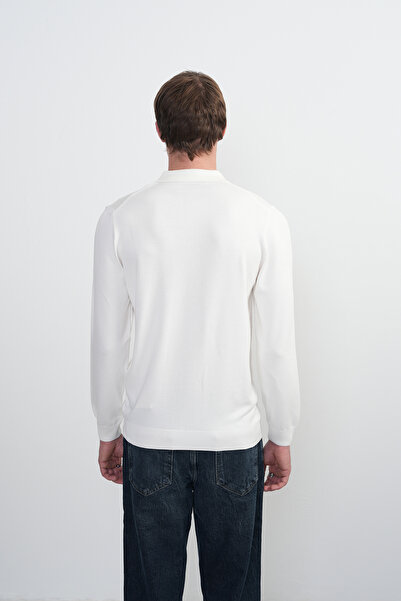 SILVANO Men's Half Zipper Long Sleeve White Polo Neck T-Shirt