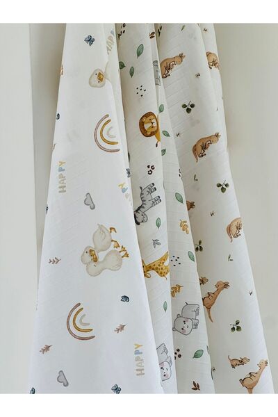 Fulya Tuhafiye 100% Cotton 3-Piece Muslin Baby Blanket Set Oeko-Tex Certified Muslin Blanket 80 X 90 cm