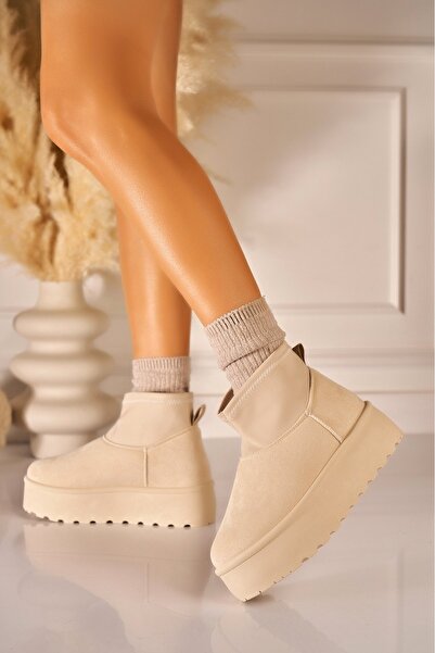 Joana Denisse Beige Faux Suede Lined Women's Boots