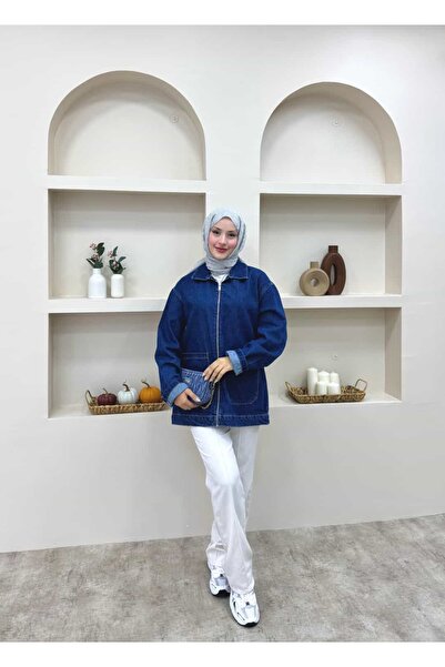 lurex moda سترة من الدنيم بسحاب