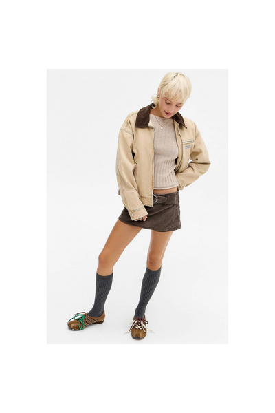 Mokşa Low Waist Bitter Brown Velvet Mini Skirt