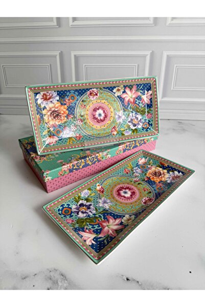 ROSSEV طبق تقديم مستطيل الشكل بنقوش زهرية، طقم من قطعتين صغيرتين