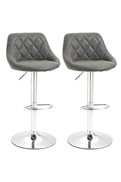 ART Set 2 scaune de bucatarie/bar, Marion, rotative, piele PU, gri si argintiu, 51.5x48x83-104 cm