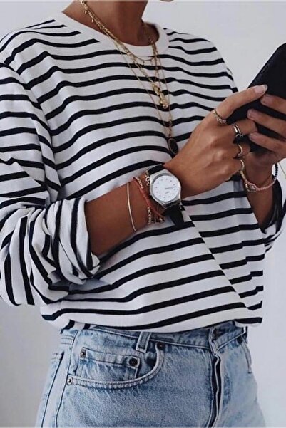 Madmext Beyaz Çizgili Sweatshirt MG2572