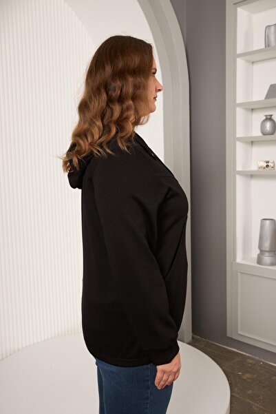 RMG Large Size Sweatshirt with Pocket Detail Black