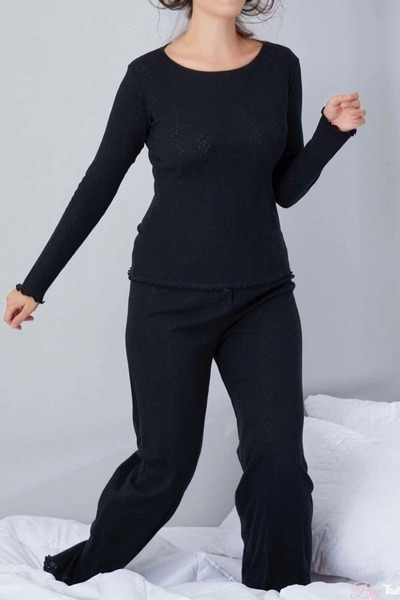 FREEWİSE Saf %100 Pamuk Uzun Kol Kadın Pijama Takımı