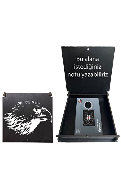 Beşiktaş Lisanslı Siyah Beyaz 1903 Yazılı Anahtarlık Kartal Ahşap Kutulu