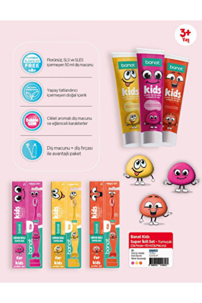 Banat Süper İkili Set Diş Macunu (50ml) + Fırça Karma Renkler
