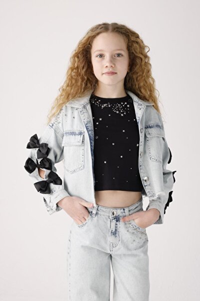 Mojo Bebek Mojo Kız Çocuk 8-14 Yaş Taşlı Fiyonklu Denim Ceket 20027