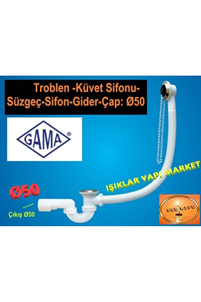 ece life Küvet Trobleni-küvet Sifonu-süzgeç-sifon-gider borusu -çap: Ø50mm