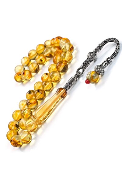 TESBİHCİBABA Usta İşi Kazaz Her Tanesi Sinek Fosilli Damla Kehribar Tesbih