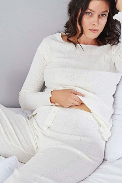 FREEWİSE Saf %100 Pamuk Uzun Kol Kadın Pijama Takımı