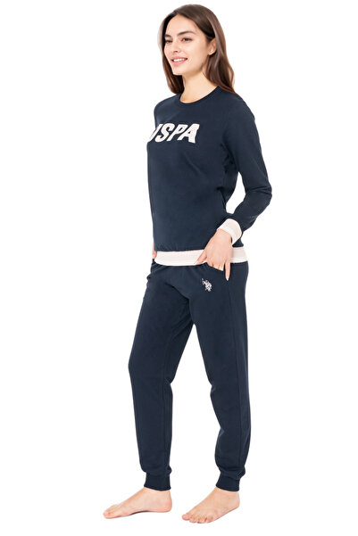 U.S. Polo Assn. Women's Navy Blue Long Sleeve Pajama Set – Uspa Printed Cotton Comfortable Home & Sleep Set