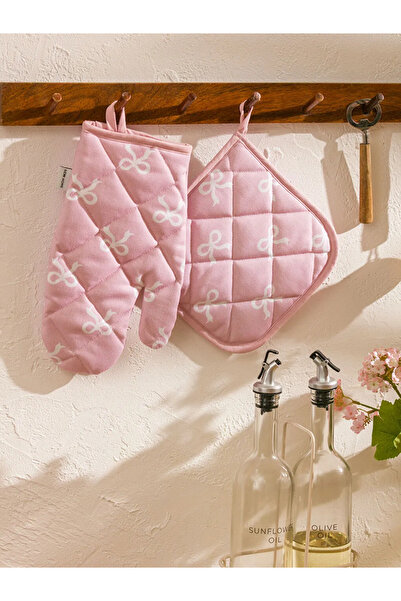 LC Waikiki LCW HOME BLG Butik Pembe Fiyonk Desenli Fırın Eldiveni Ve Tutaç