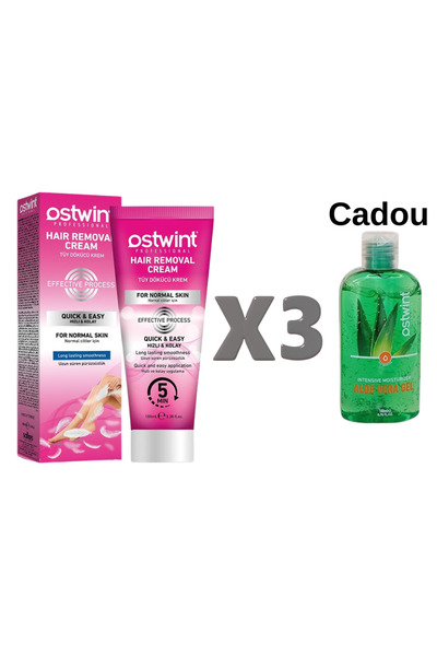 Ostwint Set de 3 creme depilatoare pentru ten normal - 100ml + Gel de Aloe Vera cadou 50ml