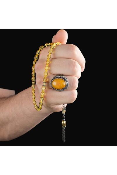 TESBİHCİBABA Beyzi Cut Drop Amber Prayer Beads with Silver Imame