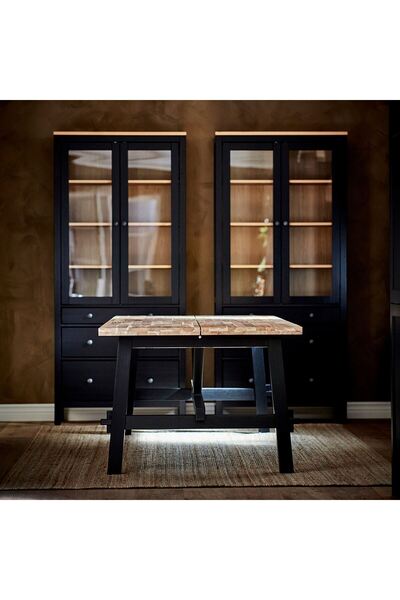 IKEA mutfak masası, akasya-siyah, 160x81x74 cm, 4 kişilik