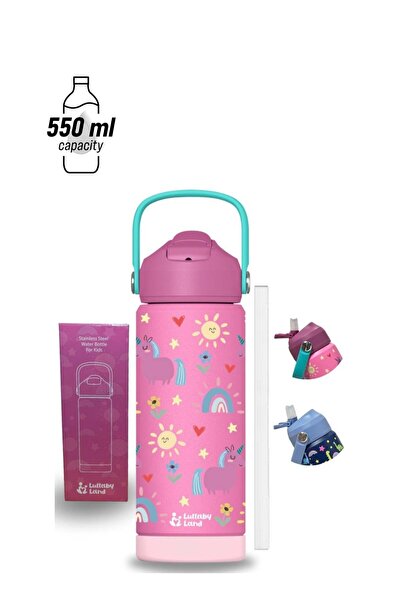 LULLABY LAND 550ml Stainless Steel Water Bottle for Kids, Unicorn Pink