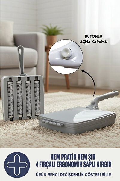 ELDİPA Ergonomik Saplı 4 Fırçalı Gırgır Süpürge – Halı ve Tüy Temizleyici, Aç...