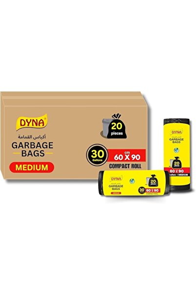 Dyna أكياس قمامة سوداء، 30 جالونًا، 60 × 90 سم، علبة كرتون، أسود