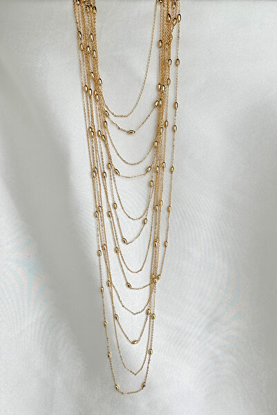 Modex Gold Color Ball Detail Multi-Layered Flashy Chain Necklace (40Cm-95Cm)