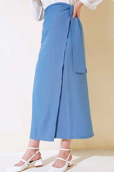 Tesettür Diyarı Fusta Hijab pentru femei cu fundă în talie - Albastru