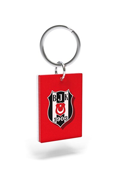 Beşiktaş Licensed Red Logo Double-Sided Stick Keychain with Eagle Wooden Box