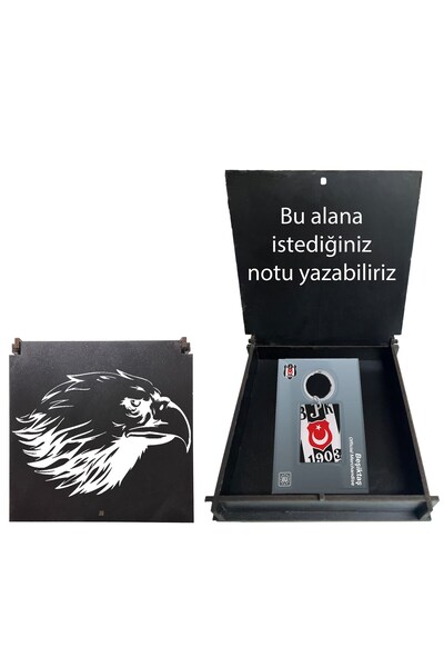 Beşiktaş Lisanslı Logolu Çift Taraflı Anahtarlık Kartal Ahşap Kutulu