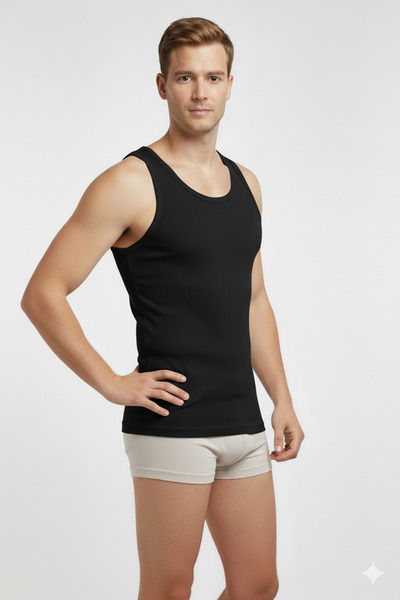 FAMESTEKSTİL 6-Pack Men's Black Combed Cotton Tank Tops