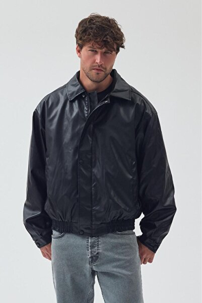 Jaglion Ανδρικό μαύρο vintage δερμάτινο μπουφάν ZR