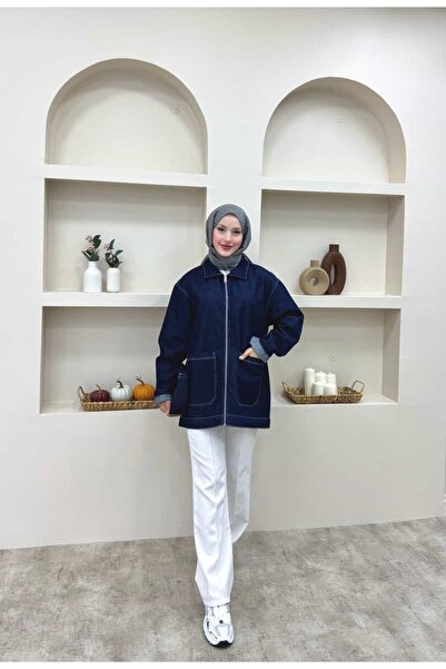 lurex moda سترة من الدنيم بسحاب