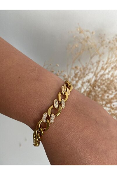 staınless steel Zircon Detailed Chain Steel Bracelet