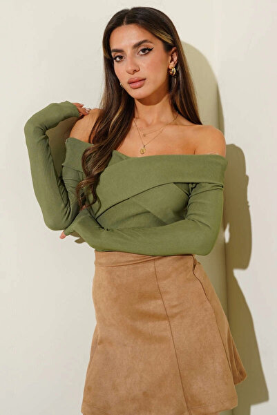 hibiscus Madonna cross neck blouse green t4331