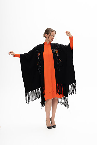 KARTON TRİKO Kadın Nakış Detaylı Pelerin