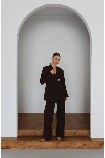 cemo Kadın Siyah Blazer Ceket Pantolon Takım