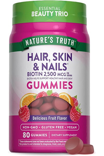 Nature's Truth علكات بنكهة الفواكه الطبيعية للشعر والبشرة والأظافر، 80 قطعة